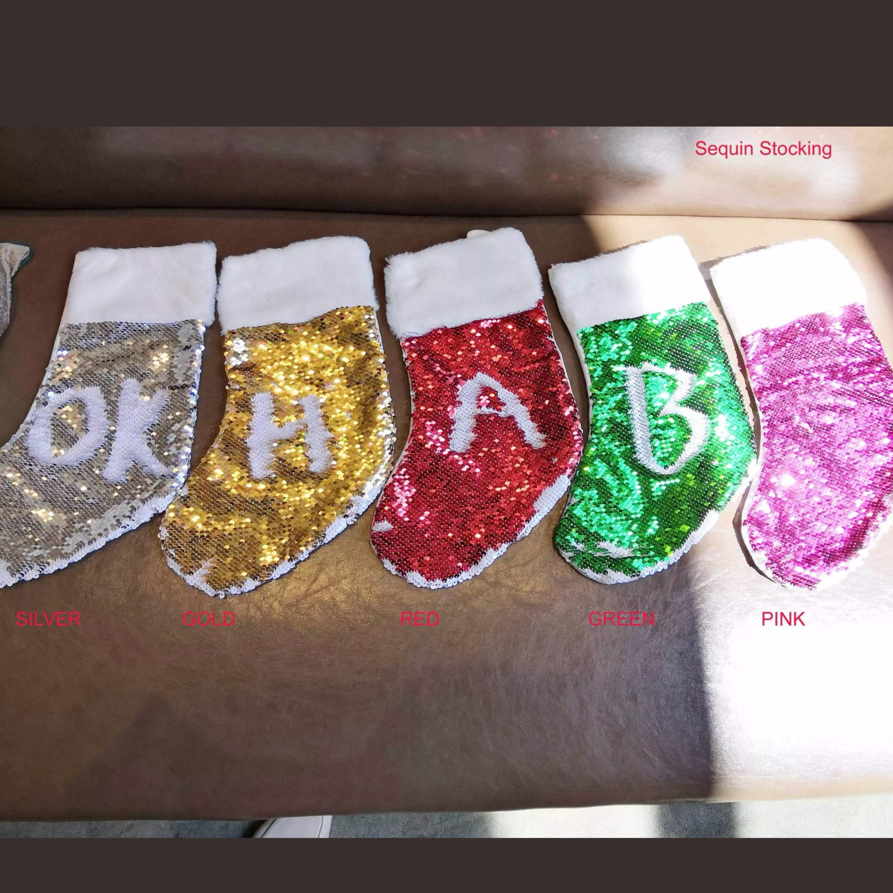 sequin linen christmas stockings – blank for sublimation