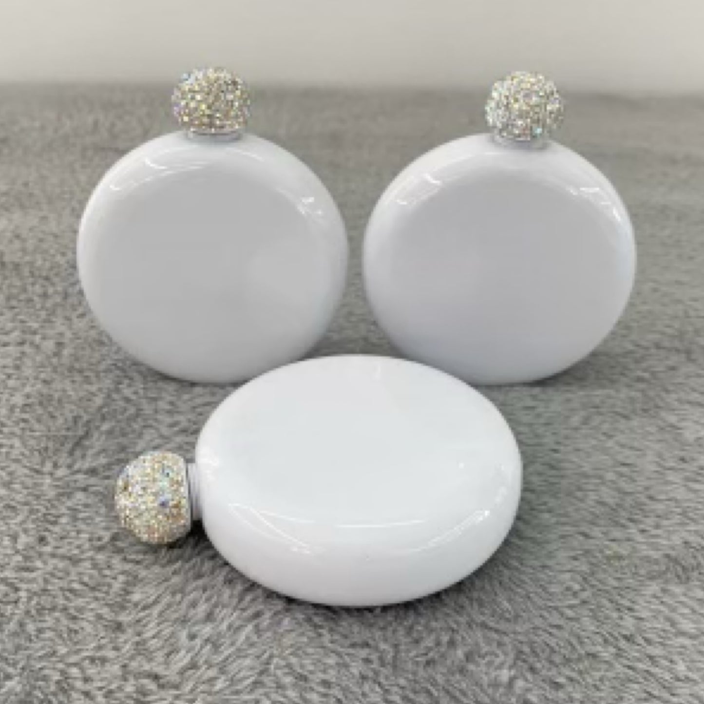 Round White Flask with Rhinestone Bling Top/5oz - Carolina Blanks And More LLC
