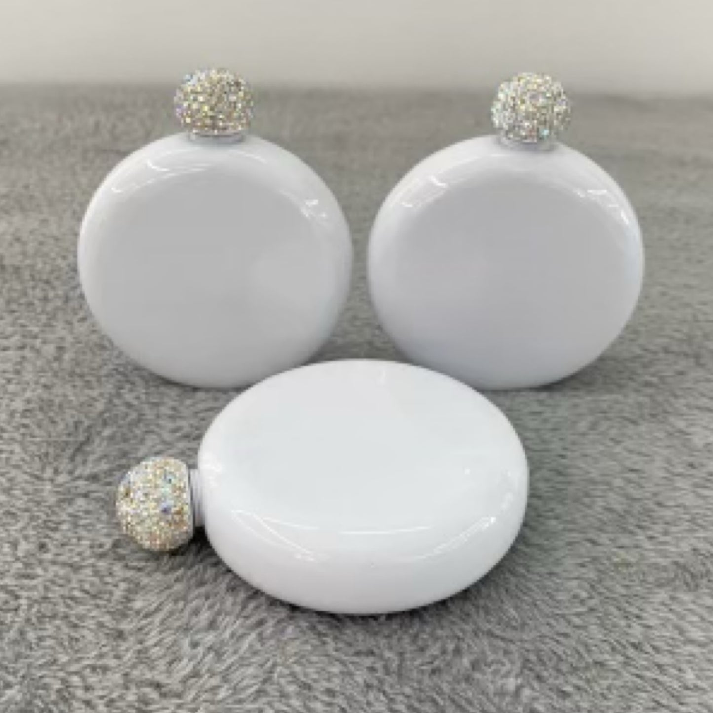 Round White Flask with Rhinestone Bling Top/5oz - Carolina Blanks  And More LLC